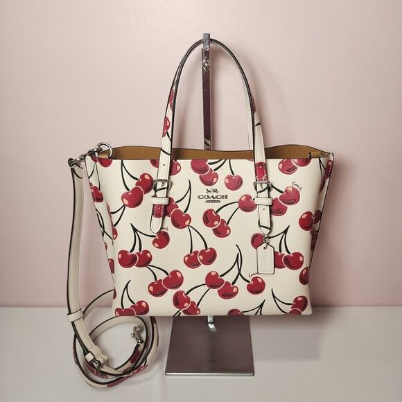 NWT COACH CY695 Mollie Tote Bag 25 With Cherry Print Leather - Picture 1 of 12